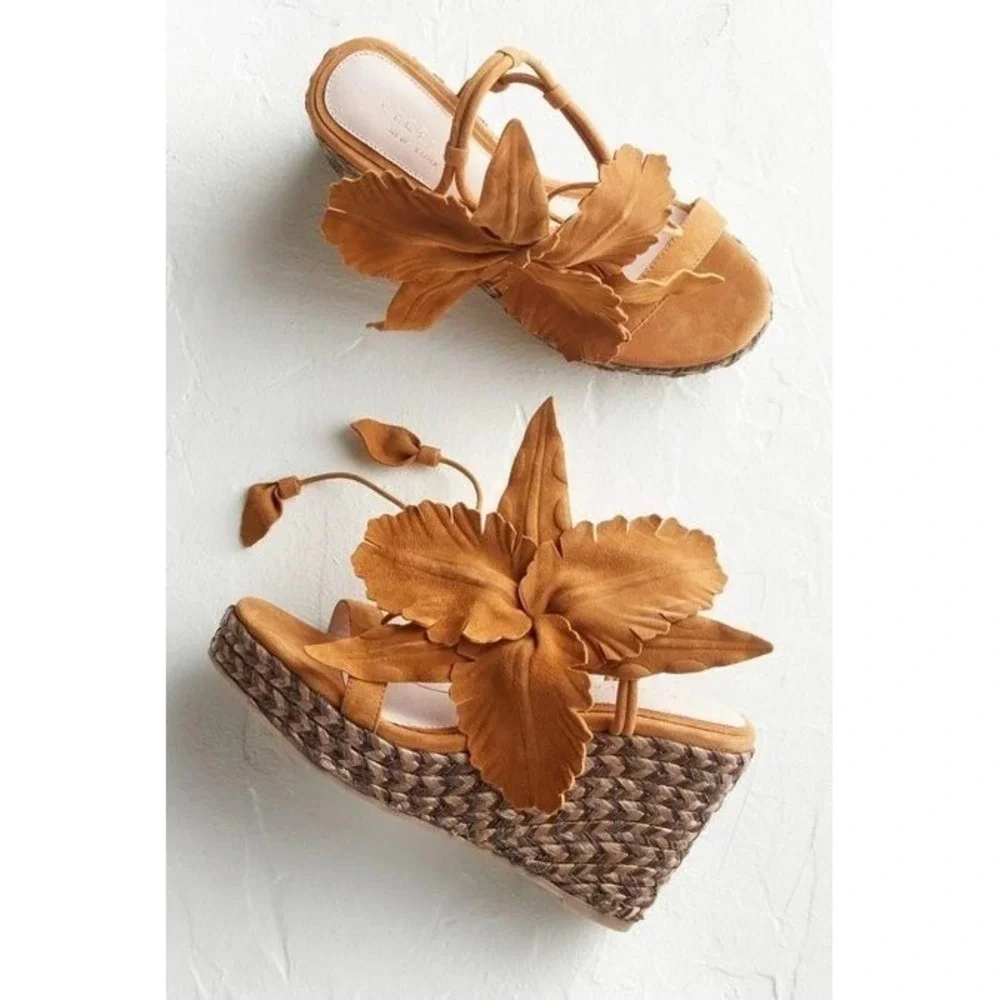 Cecilia NY Espadrille‎ Wedge Sandals Women 8.5 EUC $245 Leather Art to Wear